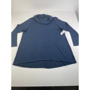 Lane Bryant Tunic Cowl Neck Plus Size 18 20 Blue Waffle Knit Mock Neck